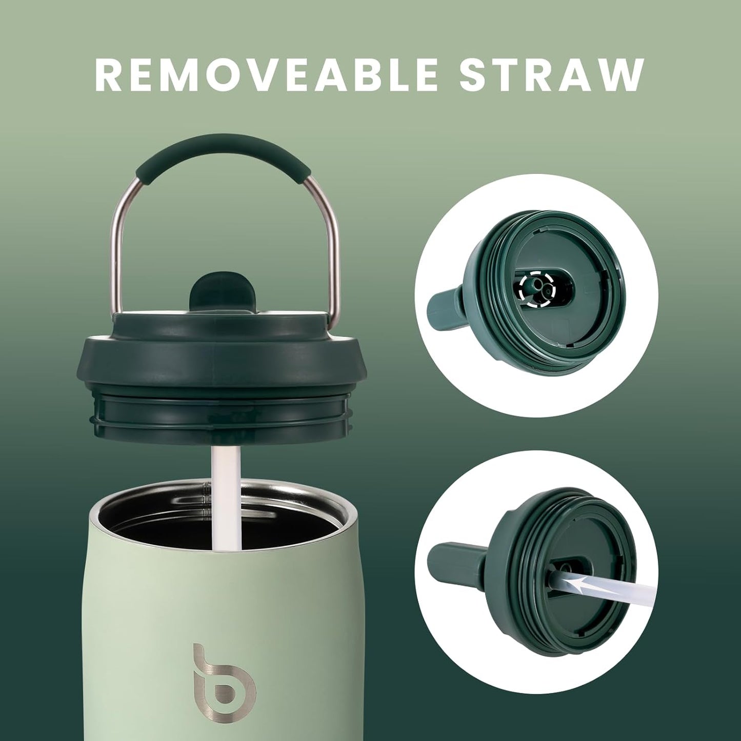 BOTTLE BOTTLE Stainless Steel Water Bottle with Straw and Lid, 32 oz Vacuum Insulated Flask Stay Cold for 24 Hrs Hot for 12 Hrs Leak-Proof Wide Mouth Sports Water Bottles for Men green