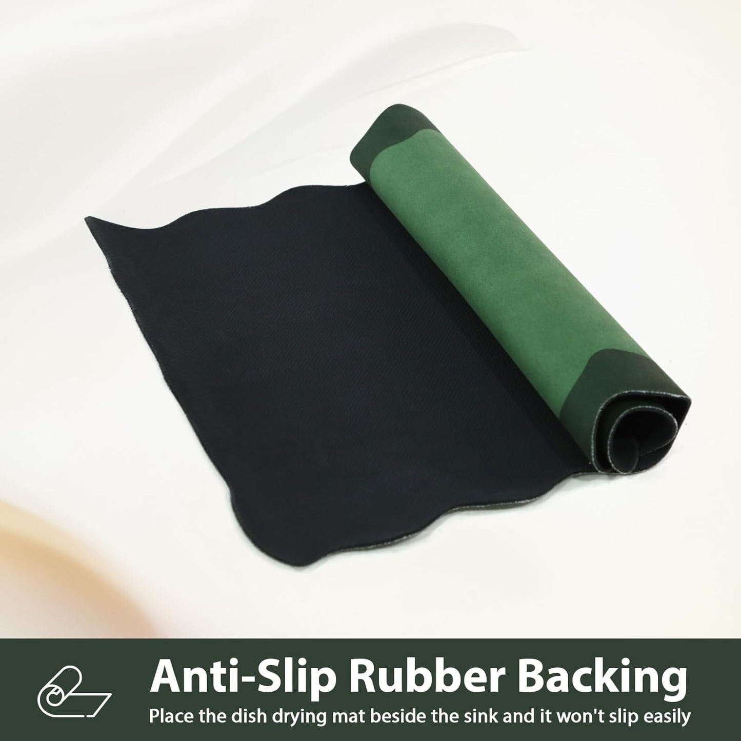 Scalloped Coffee Bar Mat for Countertop, Cute Dish Drying Mats for Kitchen Counter, Diatomite Absorbent, Kitchen Aesthetic Decor (12"x19", Green)