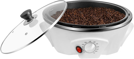 Electric Coffee Roaster, 110V 800W Household Coffee Bean Roasting Baking Machine w/Lid, 500g Capacity(Raw Coffee Beans), 0-240℃ Temperature Adjustment, Non-Stick, for Cafe Shop Home Use