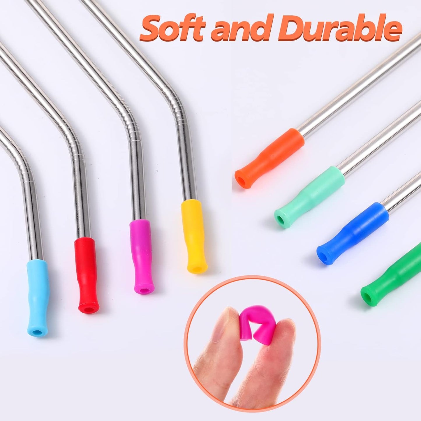 Zhehao 200 Pcs Silicone Straw Tip Multicolored Straw Tip Cover Reusable Silicone Cover Metal Tip for 6mm Outer Diameter Metal Stainless Steel, 11 Assorted Color