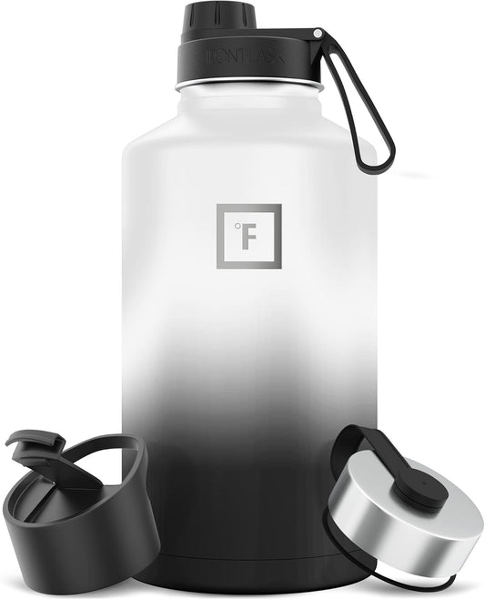 IRON °FLASK Camping & Hiking Hydration Flask with 3 Lids - Stainless Steel, Double Walled & Vacuum Insulated Water Bottle - Leak Proof & BPA Free (Day & Night, Spout - 64 oz)