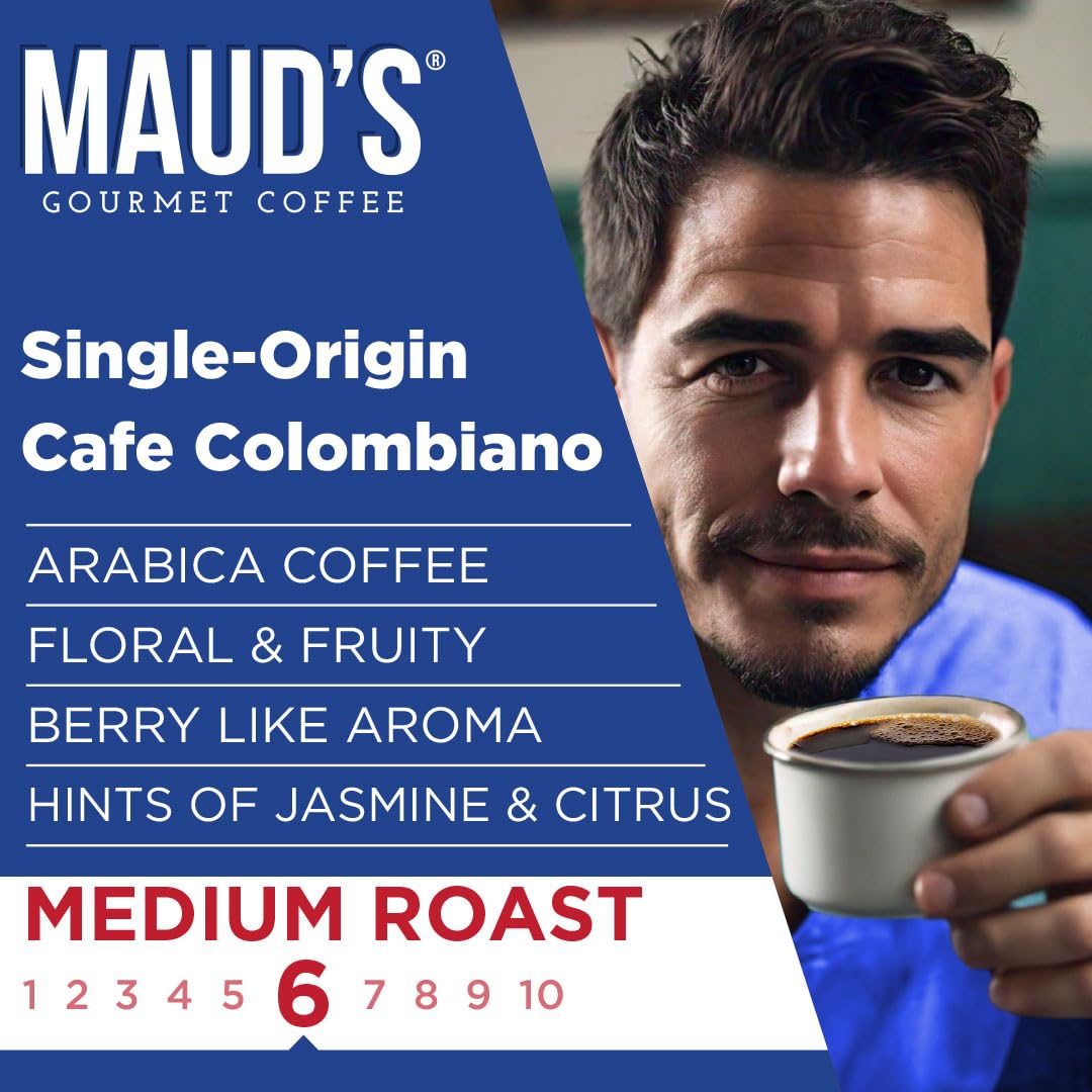 Maud's Columbian Coffee Pods, 18 ct, Single Origin, Medium Roast Coffee in Recyclable Single Serve Pods – 100% Arabica Coffee, Compatible with Keurig K Cups Maker