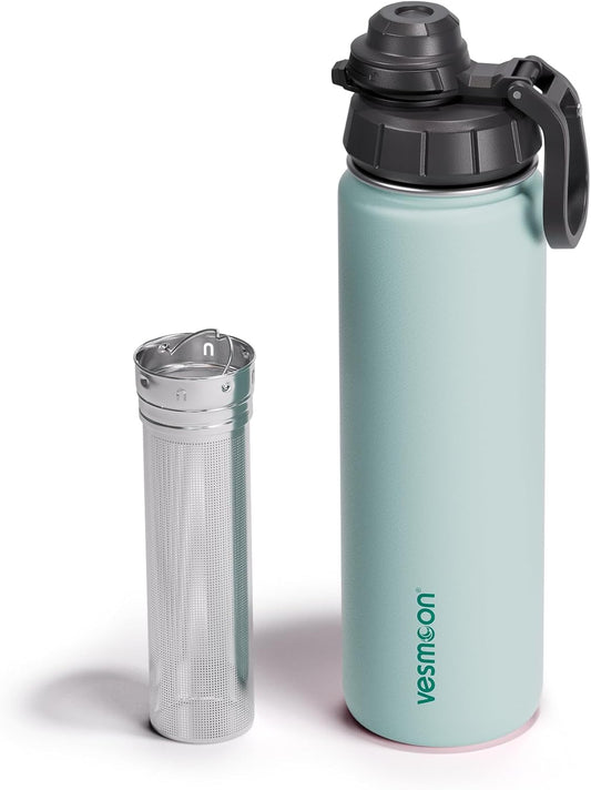 Vessence Tea Infuser Bottle - 24 Oz Insulated Loose Leaf & Fruit Infuser Bottle | Leak Proof with FlowSip Lid