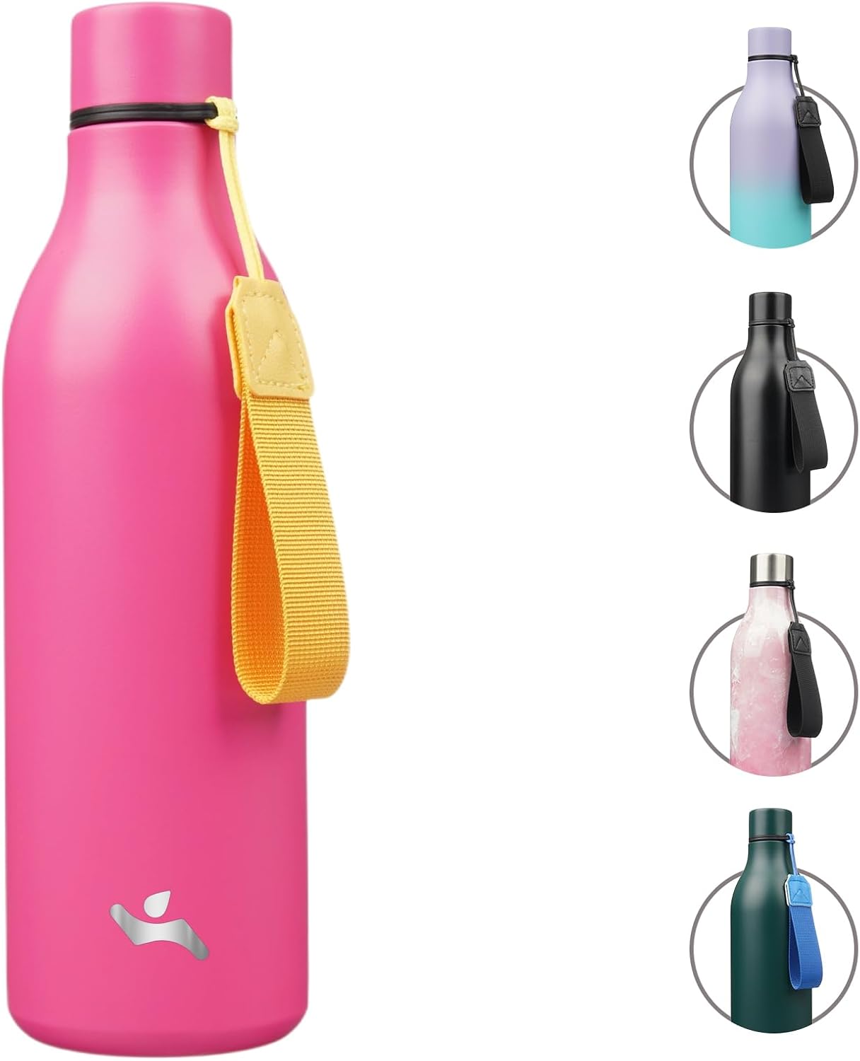 Insulated Water Bottle with Strap,25 oz Double Wall Stainless Steel Vacuum Bottles Metal Water Flask,Pink