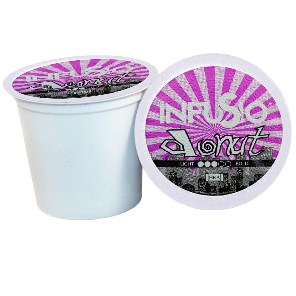 InfuSio Coffee Pods 96 Count Donut Blend Medium Roast Single serve Coffee pods for Keurig K Cups Brewers - InfuSio Premium Roasted Keurig 2.0 Compatible