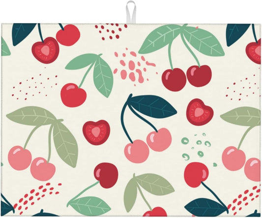 Large Dish Drying Mats For Kitchen Counter Microfiber Kitchen Drying Mat XL Draining Pad Absorbent Quick Drying Dish Mat 18x24 Inch - Cherry