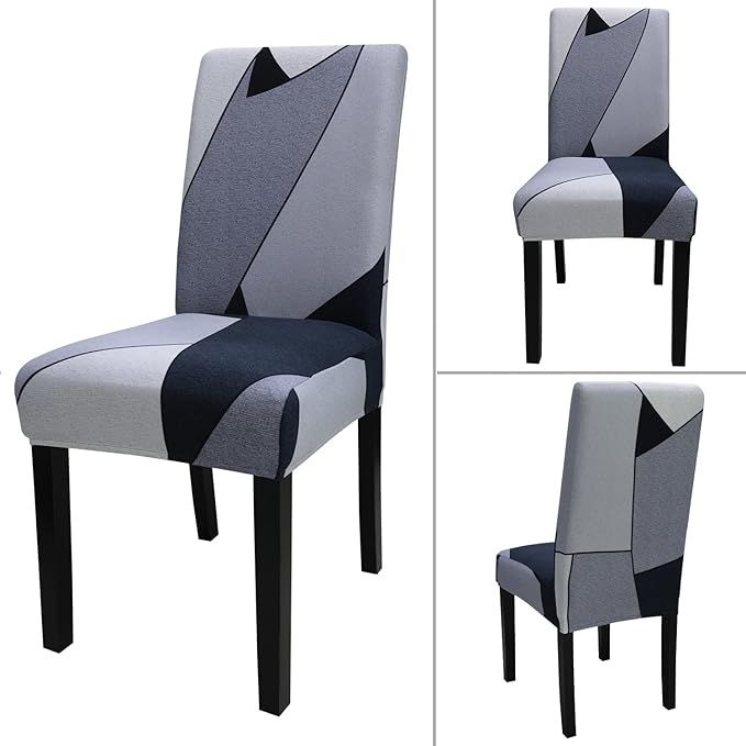 JQinHome Pattern Chair Covers for Dining Room Set of 4, High Stretch Removable Washable Parsons Chair Slipcover for Home Party Hotel Wedding Ceremony (White Grey,4PCS)