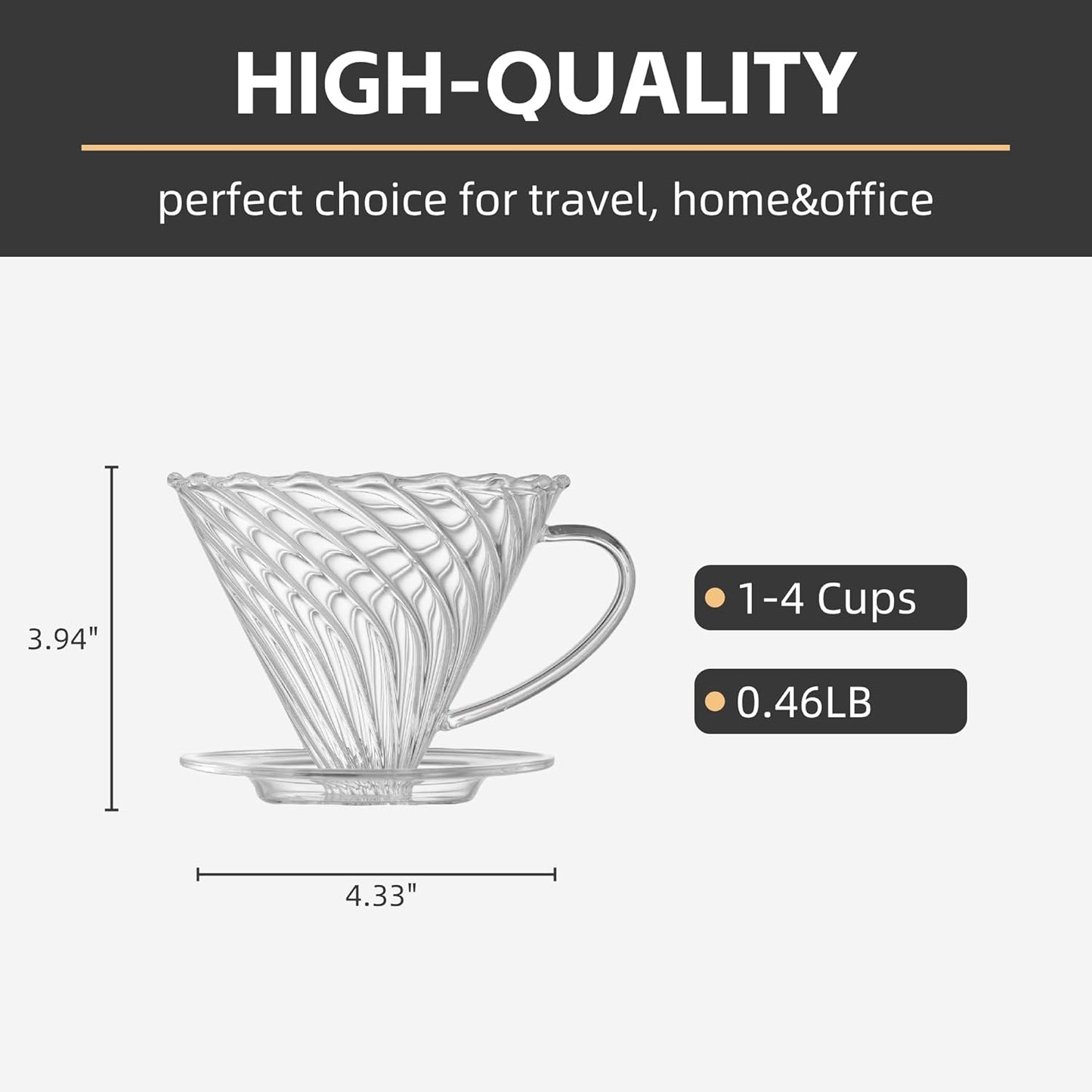 Coffee Dripper, Resuable Pour Over Coffee Maker With Handle, Slow Brewing Coffee Pour Over for Cafe, Travel, Home&Offices, Single Cup Coffee Pour Over, #02 (Borosilicate Glass, 1-4 Cups)