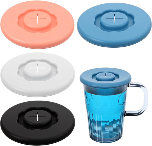 4PCS Silicone Lids Reusable Drink Covers for Alcohol Protection Cup Covers,Food Grade Anti-Dust Airtight Seal Lids with Straw Hole for Most Drinking Cups Glasse Coffee Tea Mugs