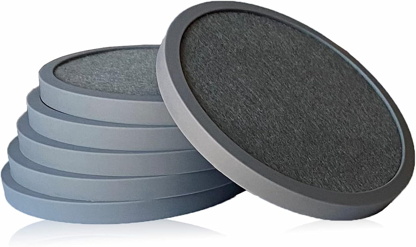 Absorbent Coasters for Drinks - 6Packs, Silicone Coasters with Soft Felt Insert (4.3inch, Gray)