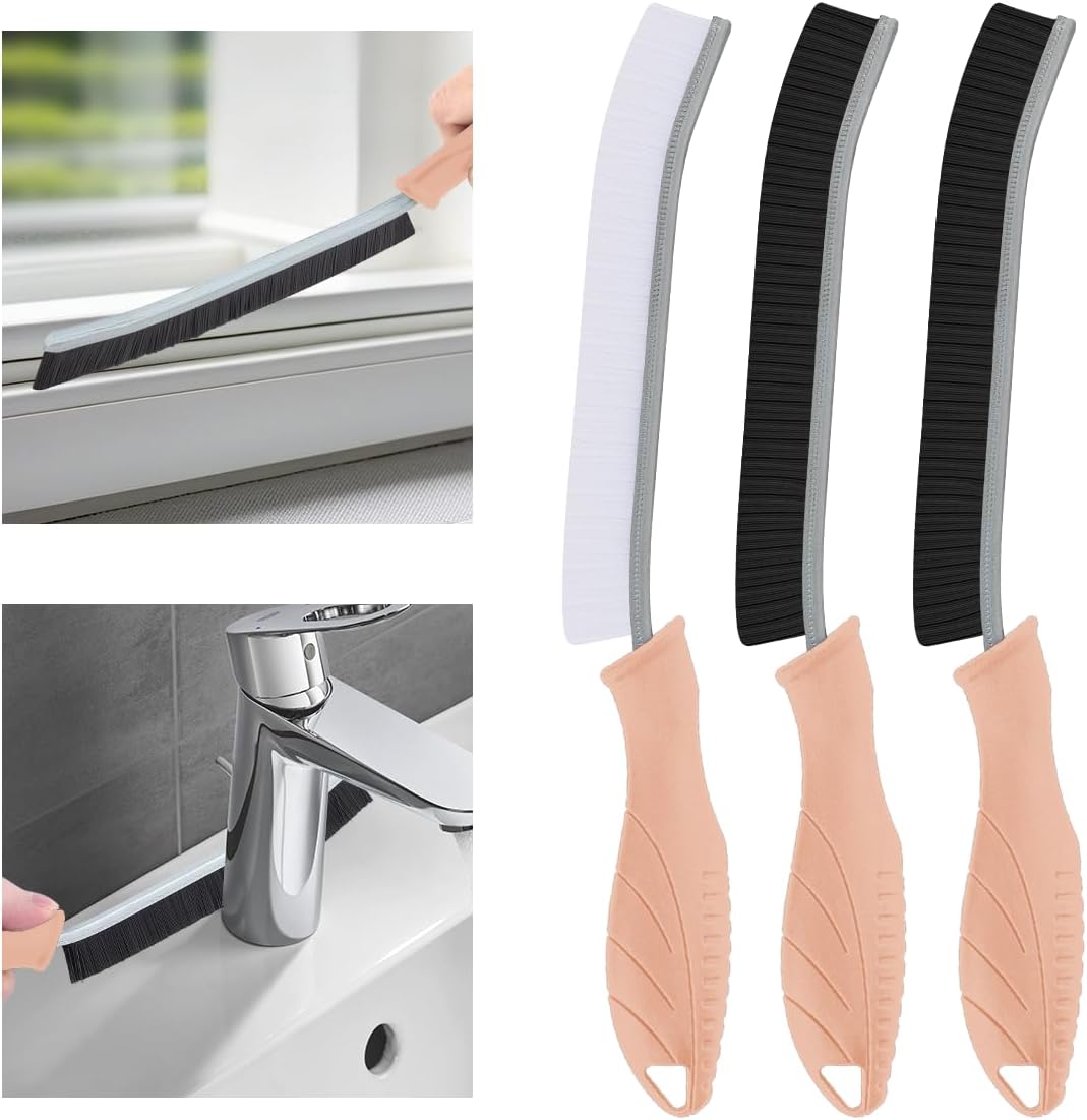 Hard Bristle Crevice Cleaning Brush-Thin Gap Scrub Brush, Small Cleaning Brush, Grout Brush, Kitchen Brush, Cleaning Tools for Toilet, Bathroom, Sink, Home, Household, Window (3, Pink)