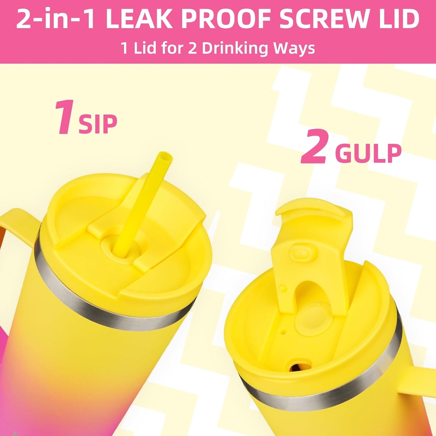 BJPKPK Insulated Tumbler with Handle, 22oz Insulated Tumblers with Lid and Straw, Stainless Steel Metal Water Bottles, Coffee Travel Mugs, Cups, Pink & Yellow Rose