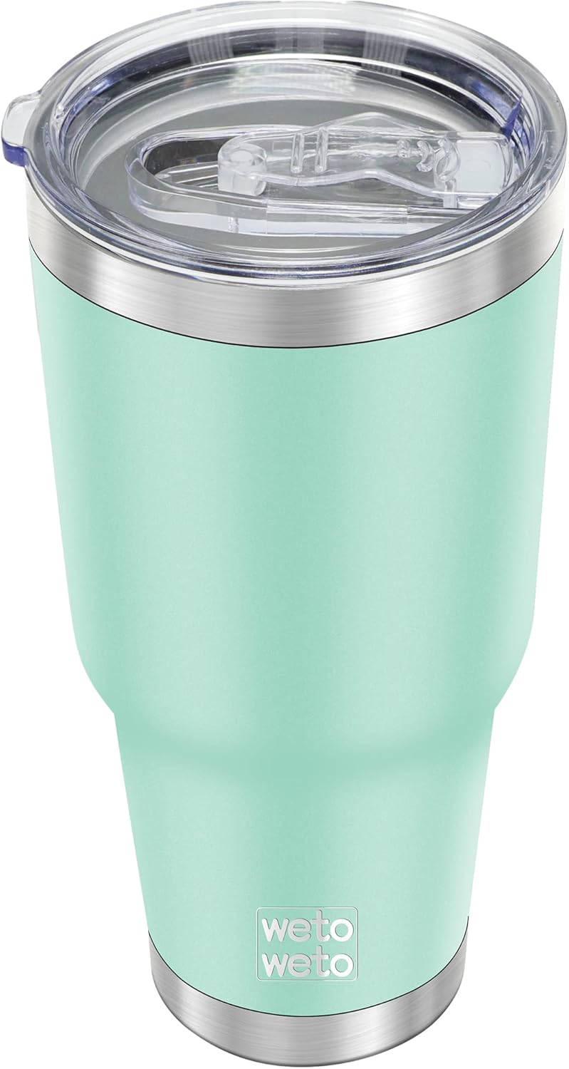 WETOWETO 30oz Tumbler, Stainless Steel Vacuum Insulated Water Coffee Tumbler Cup, Double Wall Powder Coated Spill-Proof Travel Mug Thermal Cup for Home Outdoor (Light Green, 1 Pack)