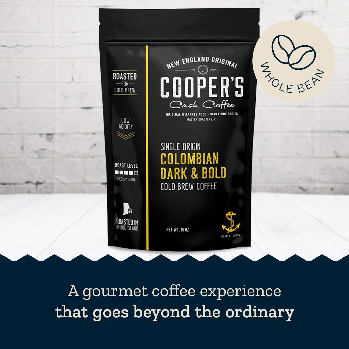 Cold Brew Coffee Colombian Reserve Single Origin Coarsely Whole Bean Coffee - 1 lb. Bag - Dark Roast