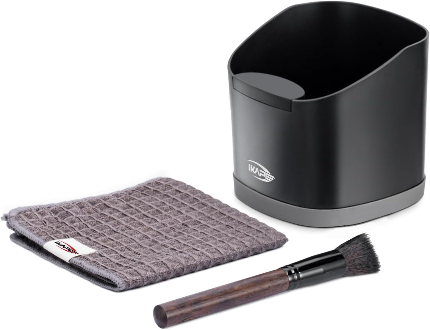IKAPE Espresso Kit 3 IN 1, Espresso Knock Box, Cleaning Towel & Brush for Barista-Grade Maintenance - Black Espresso Machine Coffee Puck Disposal Box