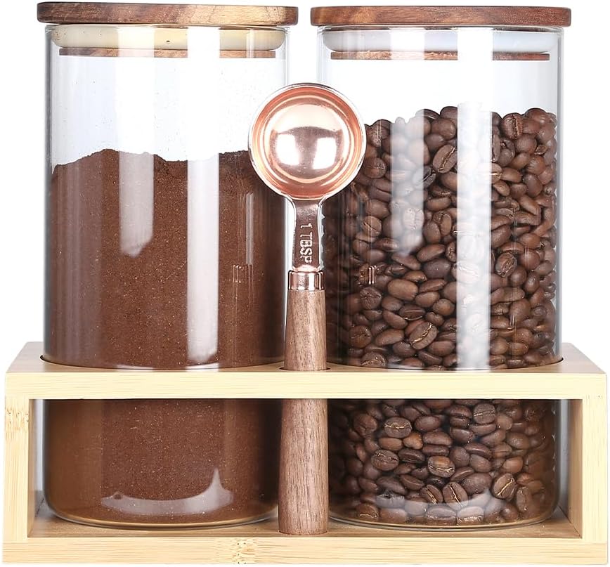 KKC HOME ACCENTS Coffee Beans Storage Canisters with Airtight Lids,Glass Storage Jars for Grinder Coffee,Loose Tea,Matcha,Nuts