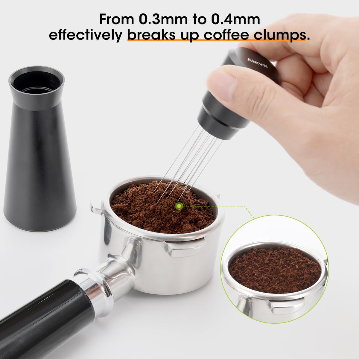 Aieve WDT Tool Espresso, Metal Distribution Tool with 10 x 0.4mm Stainless Steel Needles Espresso Stirrer, Coffee Distributor Aluminum Alloy Handle & Stand with 10 Extra Needle