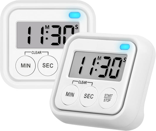 Timer, Kitchen Timers for Cooking Classroom Timer for Kids Teachers Digital Magnetic Timers 2 Pack, White