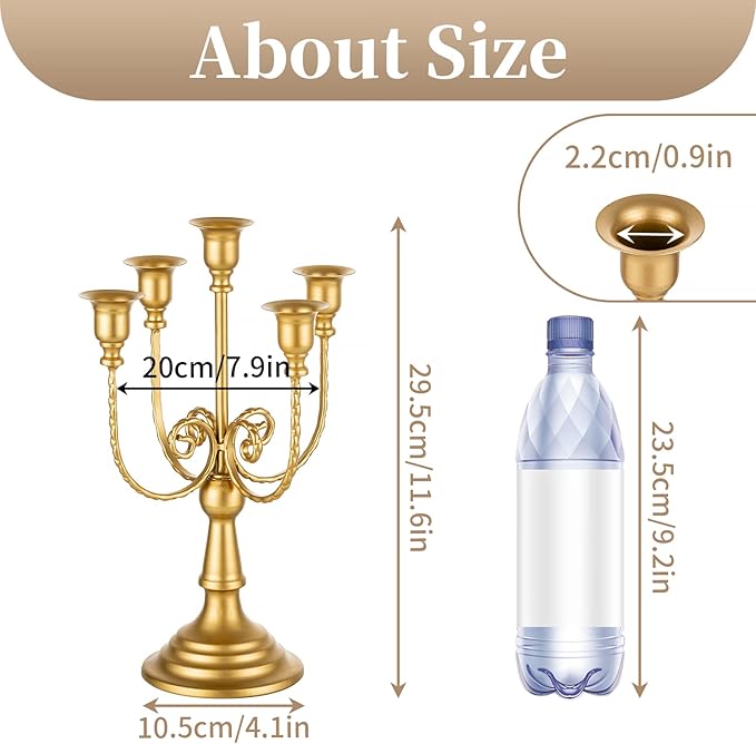 Sziqiqi Candelabra Candle Holder Gold Set of 6-5-arm Metal Candlestick Holders for Taper Candles for Centerpieces Table Wedding Christmas Fireplace Decor Birthday