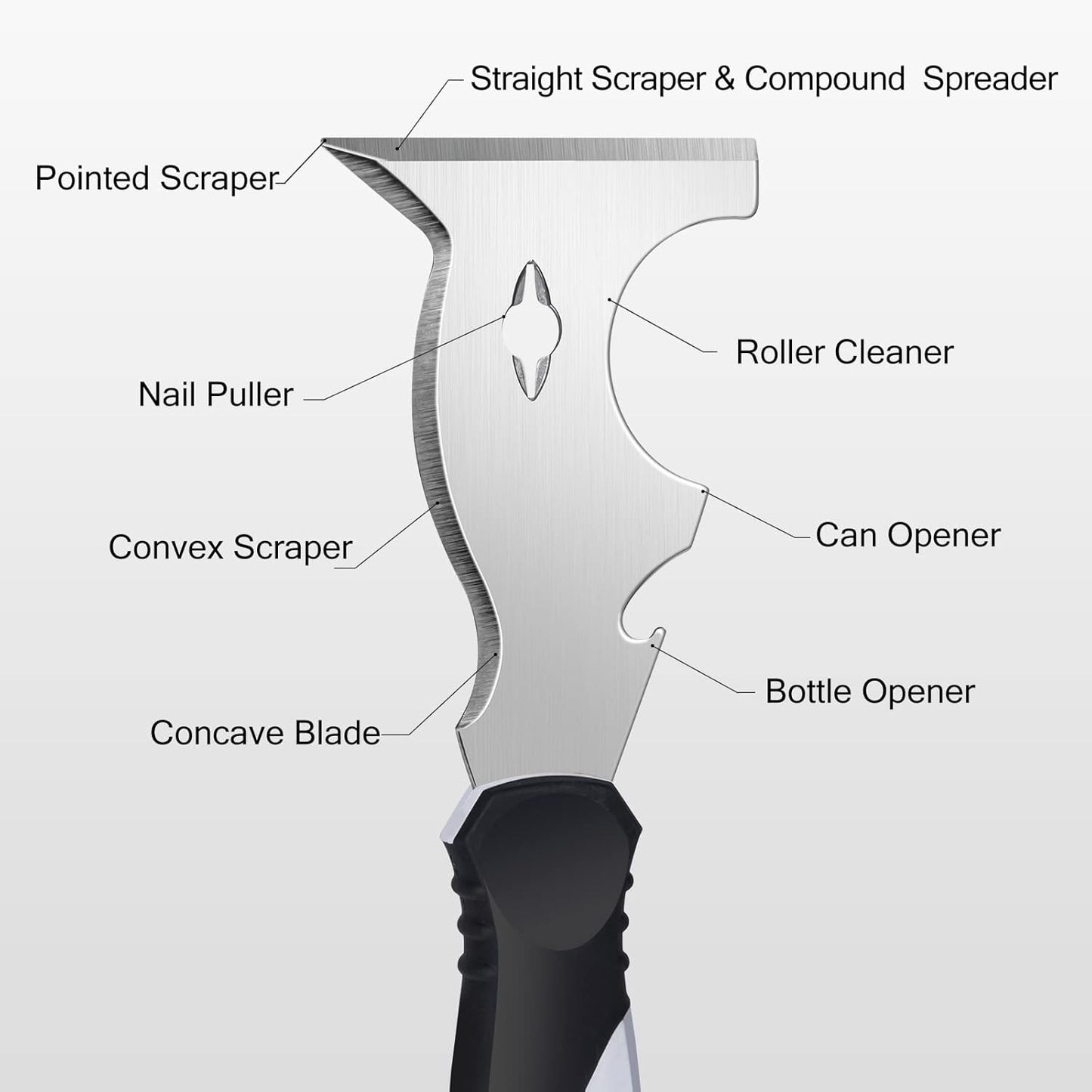 Mister Rui Paint Scraper, 3 Pack Multi Use Paint Tools Putty Knife 10 in 1, Paint Scraper Tools for Painting, Metal Scraper with Hammer End, Taping Knife, Spackle Tool