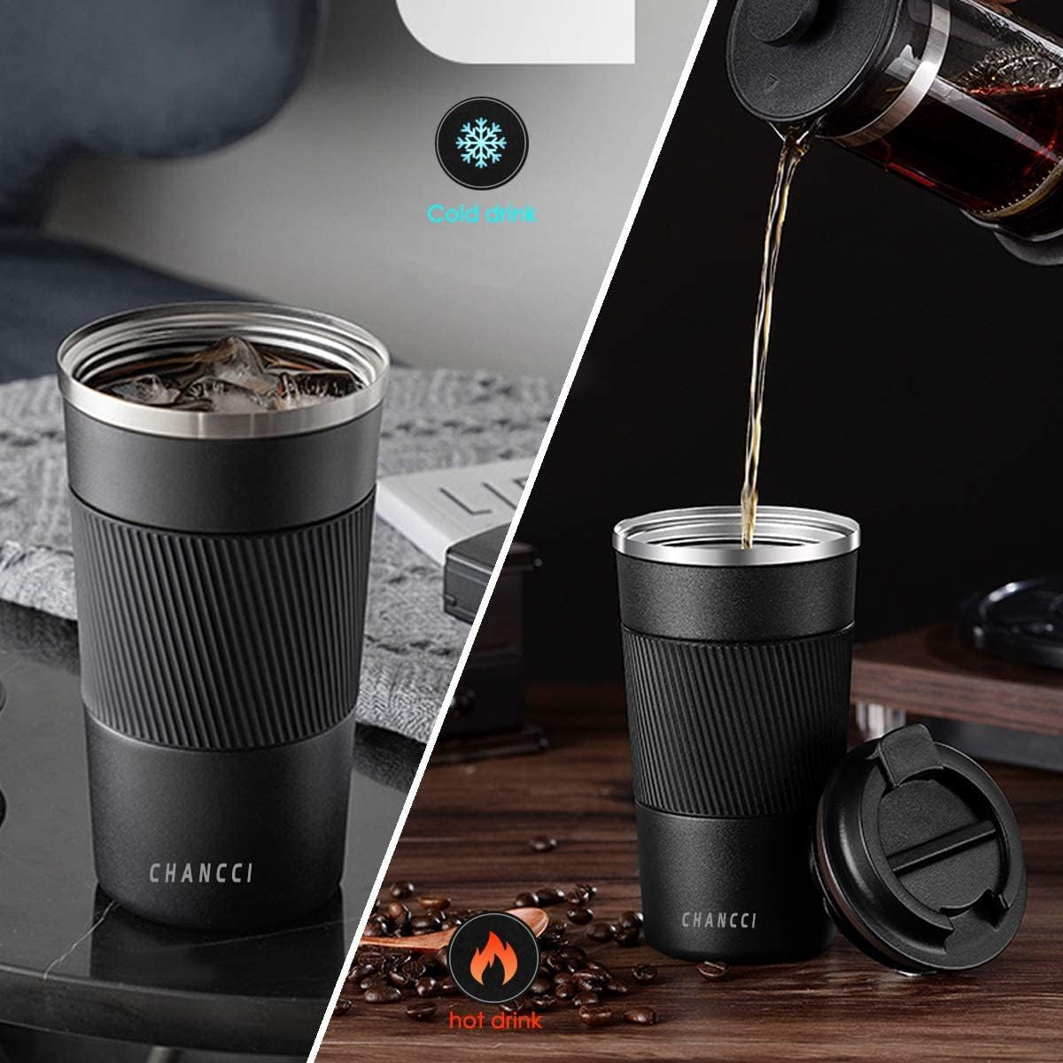 12oz Travel Coffee Mug Spill Proof, Insulated Coffee Mug with Lid, Leakproof Coffee Tumbler,Stainless Steel Vacuum Coffee Cup for Hot/Cold Drinks, Reusable Thermal Coffee Cup -380ml,Black
