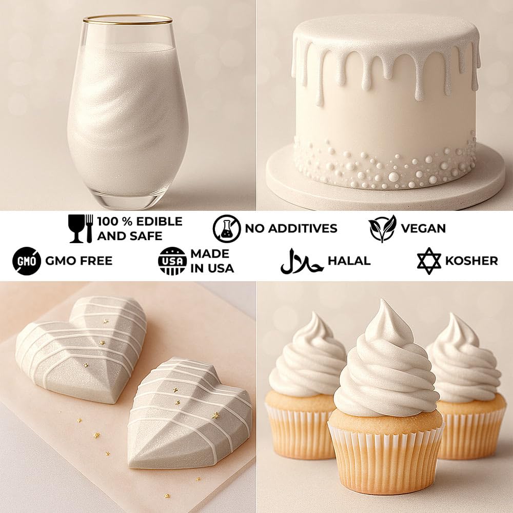 Bulk (20g) White Luster Dust Edible Glitter for Cocktails | Premium Edible White Luster Dust for Cake Decorations - White Edible Glitter for Drinks Cupcakes Cookies Cakes Food Paint