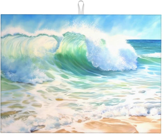 Large Dish Drying Mats For Kitchen Counter Microfiber Kitchen Drying Mat XL Draining Pad Absorbent Quick Drying Dish Mat 18x24 Inch - Beach