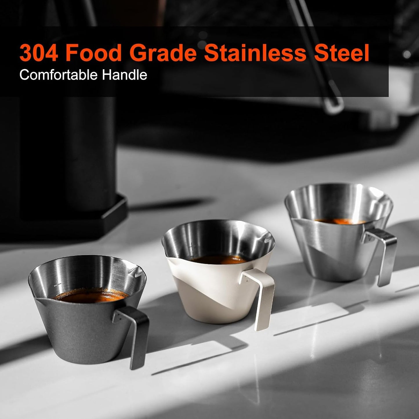 MHW-3BOMBER MHW-3BOMBER Espresso Measuring Cups 2Pcs with Handle, 1oz / 2oz / 3oz Double Spouts Stainless Steel Espresso Shot Cups with Scale, V-Shaped Mouth, 3.4oz / 100ML White G6200W-OS