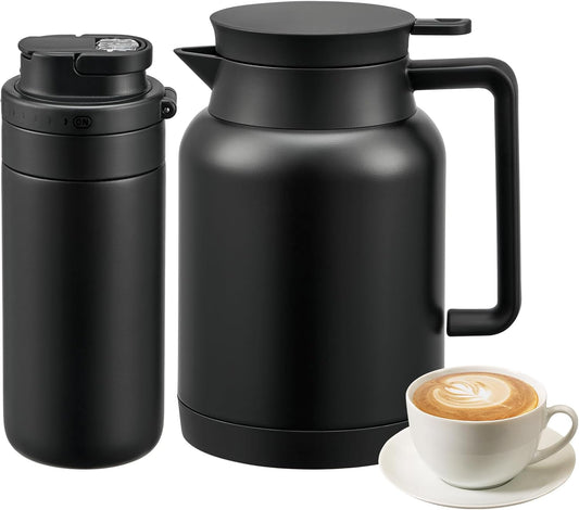 2 Pack 49oz Thermal Coffee Carafe and 15oz Insulated Water Bottle, Stainless Steel Vacuum Thermal Carafes and Water Bottle for Keeping Coffee, Tea, Water - Keep 12 Hours Hot, 24 Hours Cold