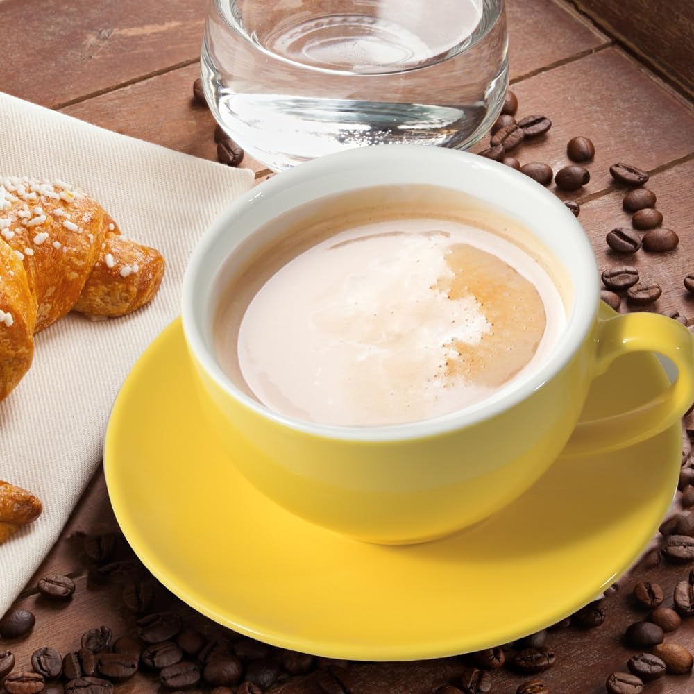 Porcelain Coffee Cup with Saucer 220ml/7.3oz for Cappuccino, Latte, and Tea, Yellow