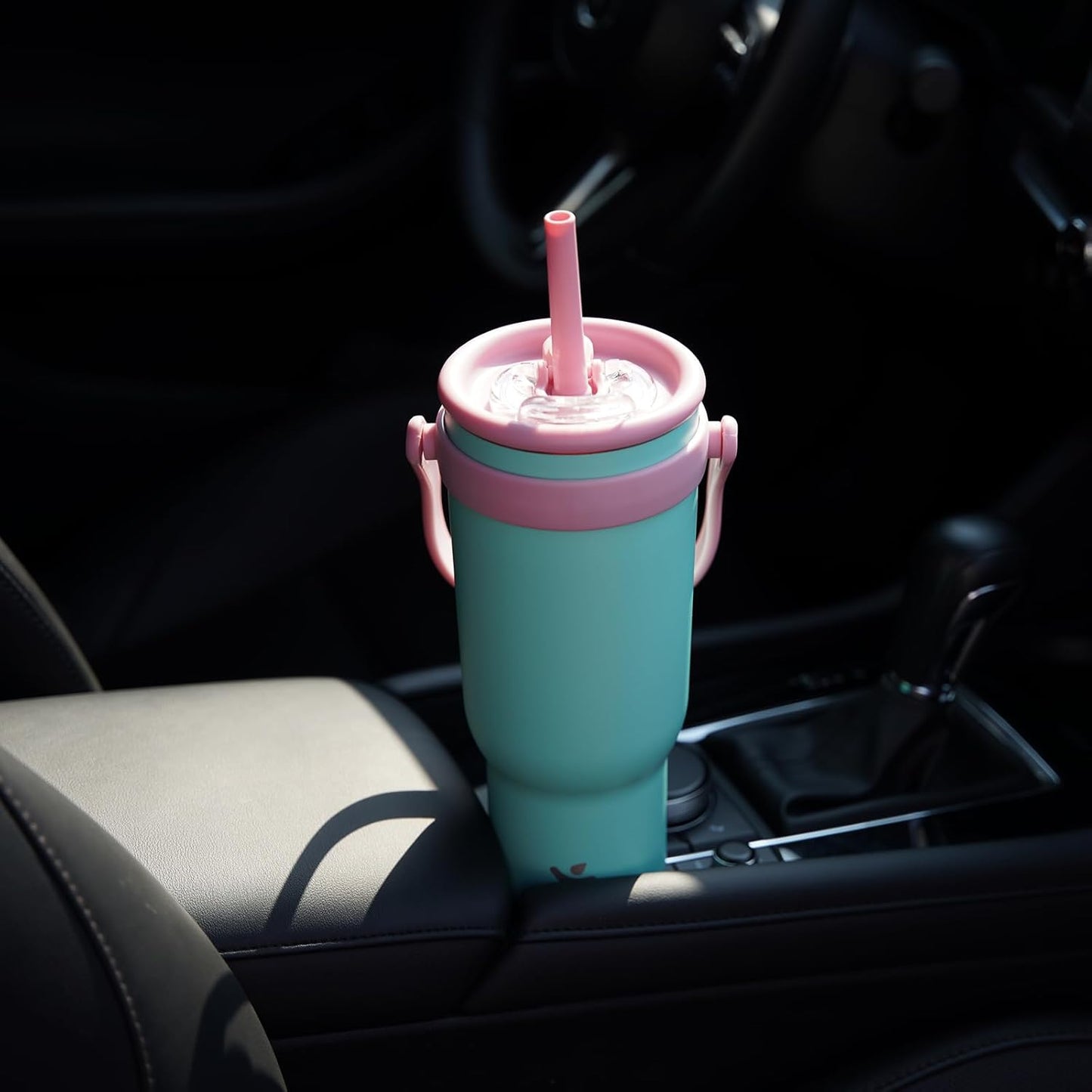 30 oz Tumbler with Side Handle, Insulated Water Bottle with Straw and 2 in 1 Lid, Stainless Steel Cup Travel Coffee Mug for Sports Office Gym,Cream