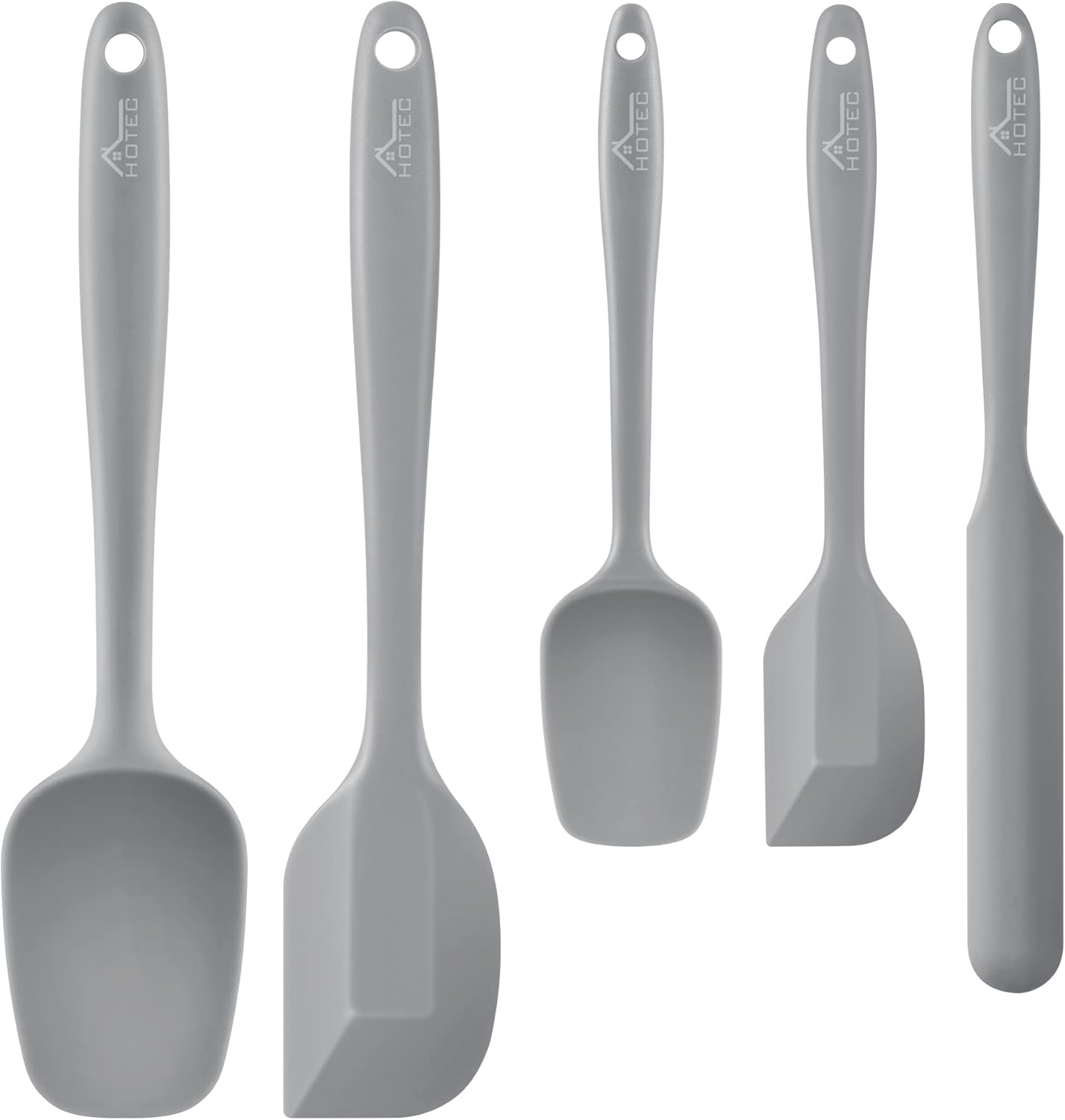 HOTEC 600℉ Heat Resistant BPA-Free Silicone Rubber Spatula Set,Kitchen Cooking Spatulas, Baking, Mixing for Non Stick Cookware, Dishwasher Safe, Set of 5 Grey