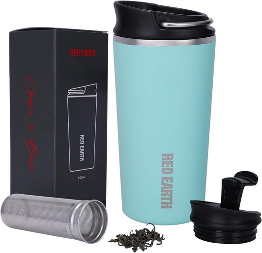 GiNT 17oz Travel Tea Mug with Infuser and Two Lid. Vacuum Insulated 316 Stainless Steel Travel Coffee Mug. Dishwasher Safe Tea Cup with Tea Strainer for Hot and Cold Brew Coffee or Tea(Green)