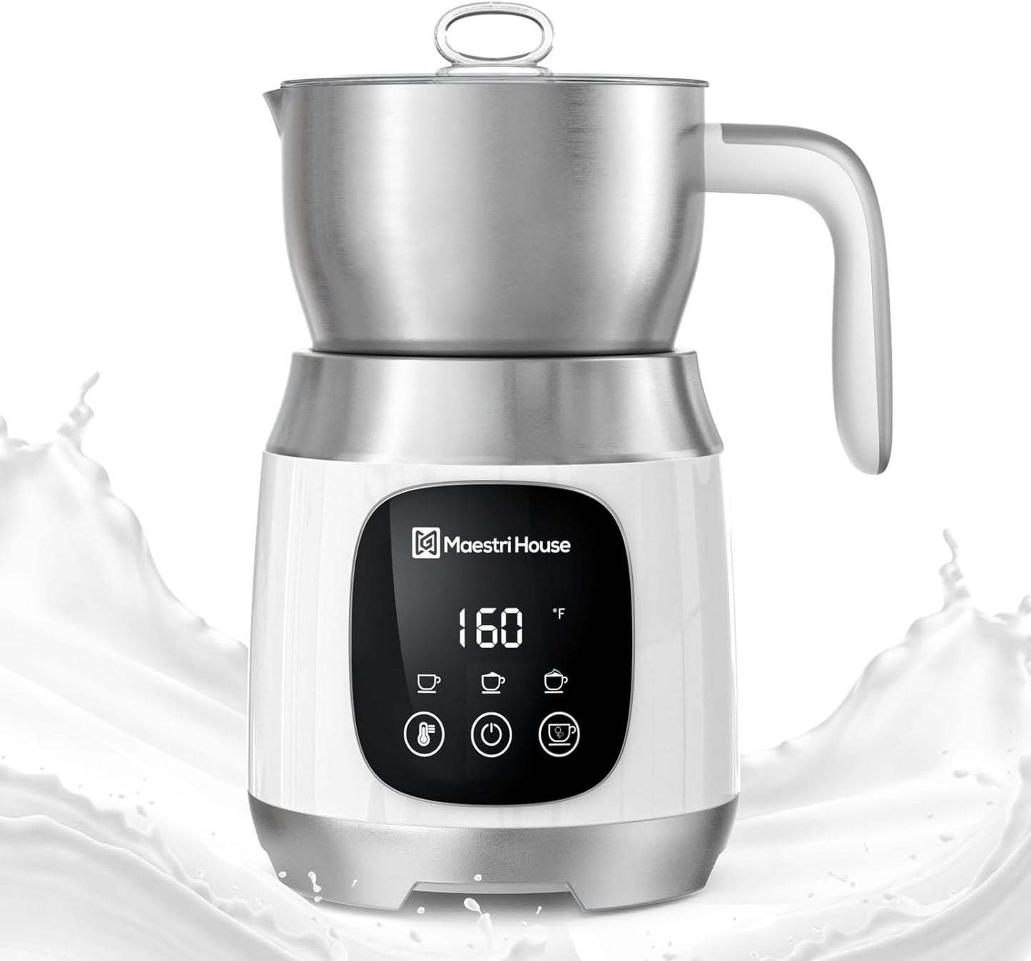 Maestri House Milk Frother, 21OZ Variable Temp and Froth Thickness Milk Frother and Steamer, Smart Touch Control Milk Warmer, Dishwasher Safe, Memory Function for Latte Cappuccino Hot Chocolate