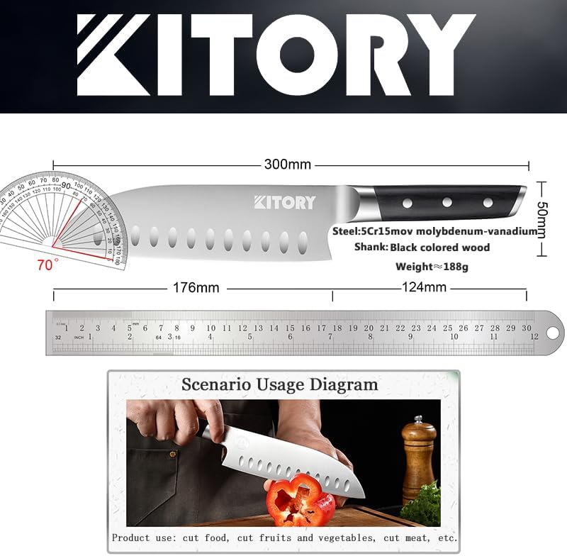 Kitory Santoku Knife - 7 Inch Full Tang GRANTON BLADE Kitchen Knife - Chef Knife for Chopping Vegetables- Forged German High Carbon Steel -2024 Gifts