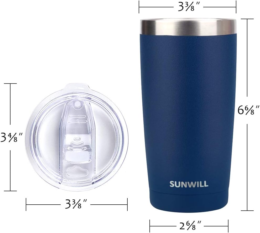 SUNWILL Travel Coffee Tumbler 20 oz, Insulated Mug with Lid, Stainless Steel Cup for Outdoor, Powder Coated Navy