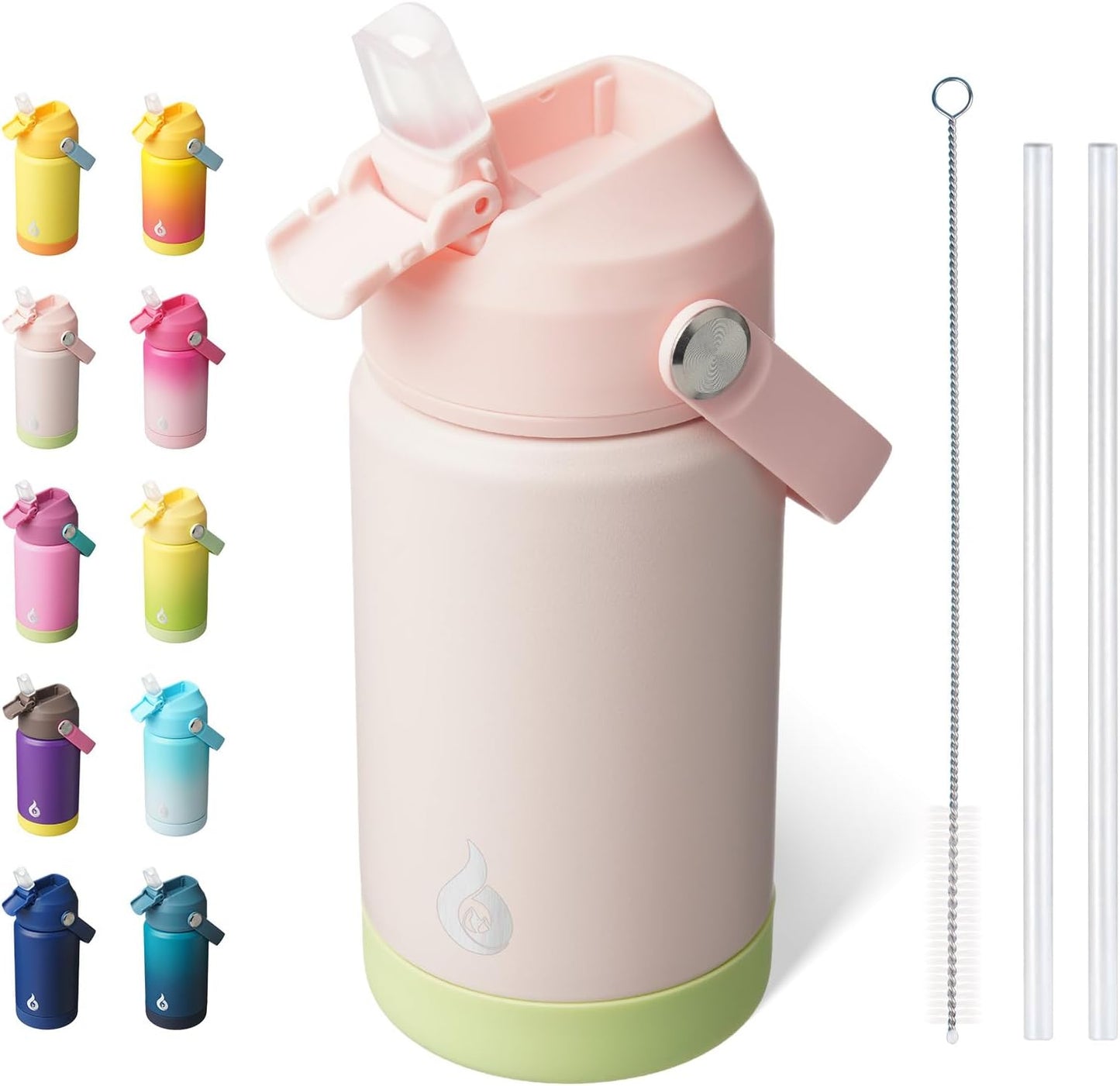 BJPKPK Insulated Water Bottle with Straw Lid, 12oz Thermos Water Bottles, Flex Handle & Non-slip Boot, BPA Free Leak Proof Stainless Steel Metal Thermos, Tumblers, Cups,Pearl Pink