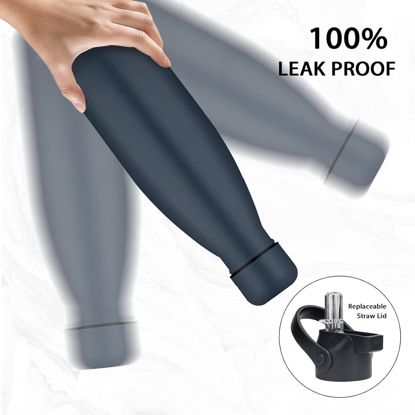 Insulated Water Bottle, 17oz Stainless Steel Water Bottles with straw lid, Metal Sports Water Bottles for Boys,Girls, Double Wall Vacuum BPA-Free Flask for School, Sports (Dark blue)