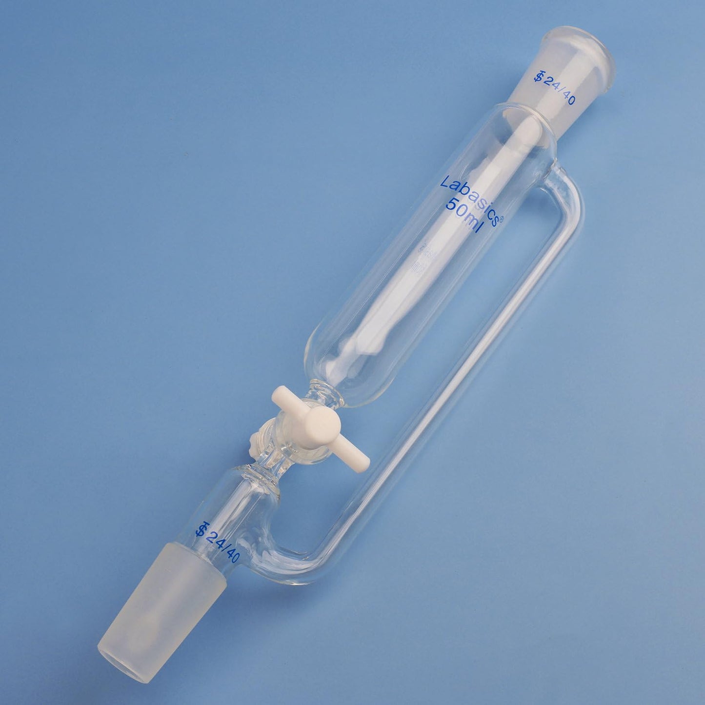 Labasics 50 ml Pressure Equalizing Addition Funnel, Borosilicate Glass Dropping Funnel 24/40 Joint with PTFE Stopcock for Laboratory