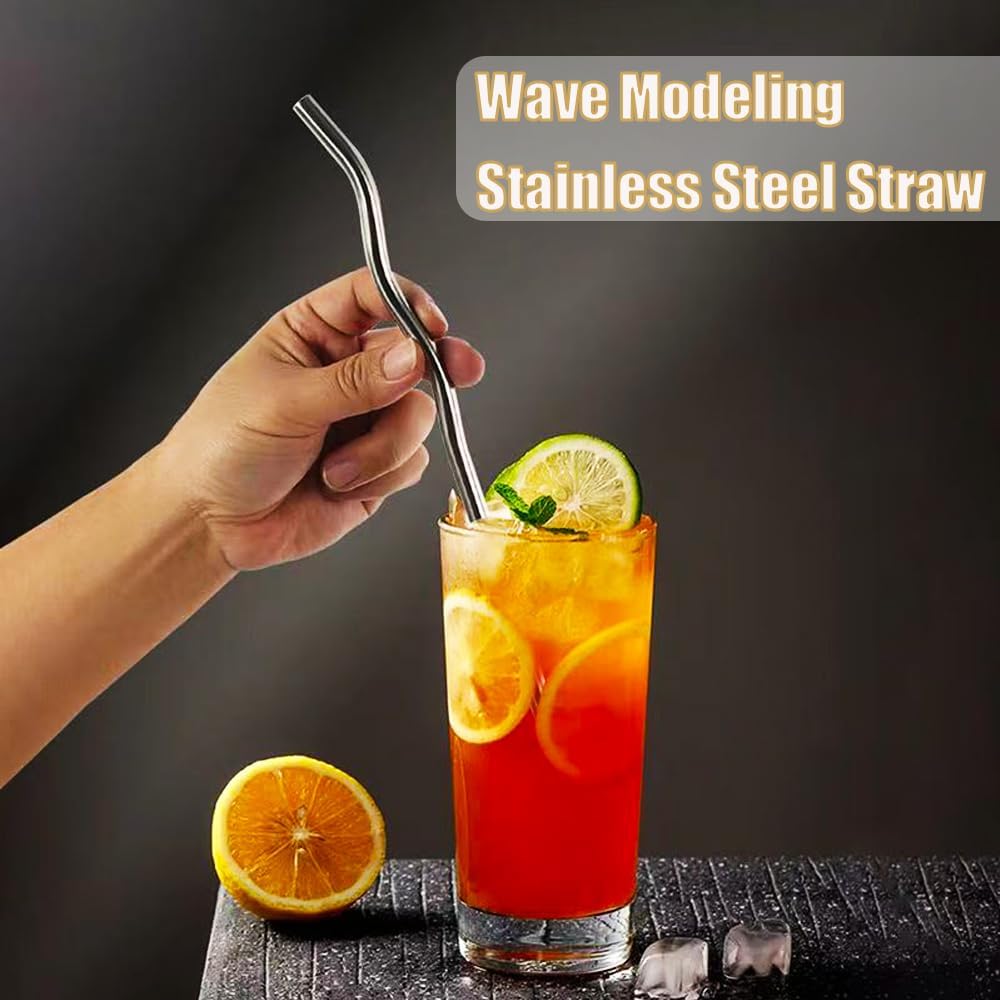 Reusable Stainless Steel Drinking Wavy Colorful Straws,With Curved Bend Metal Long Drinking Straws Set for Milkshake,Smoothie,Beverage,5 Piece. (Colorful)