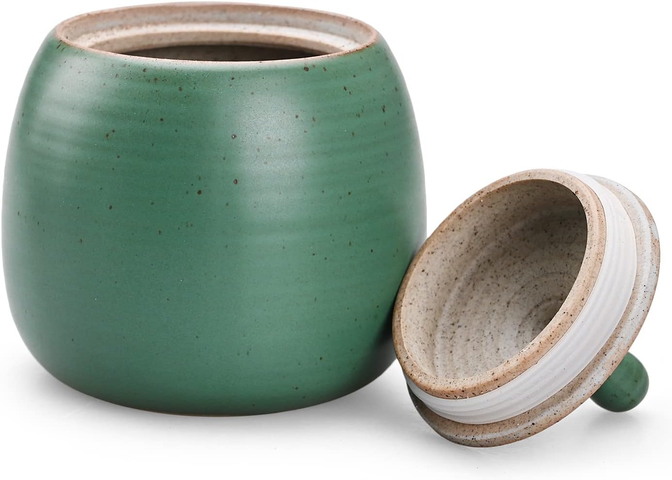 Retro Kitchen Canisters Ceramic Food Storage Jar Roud Shape with Silicone Airtight Lid for Tea, Coffee, Nuts, Herb, Spice, Sugar (Green)