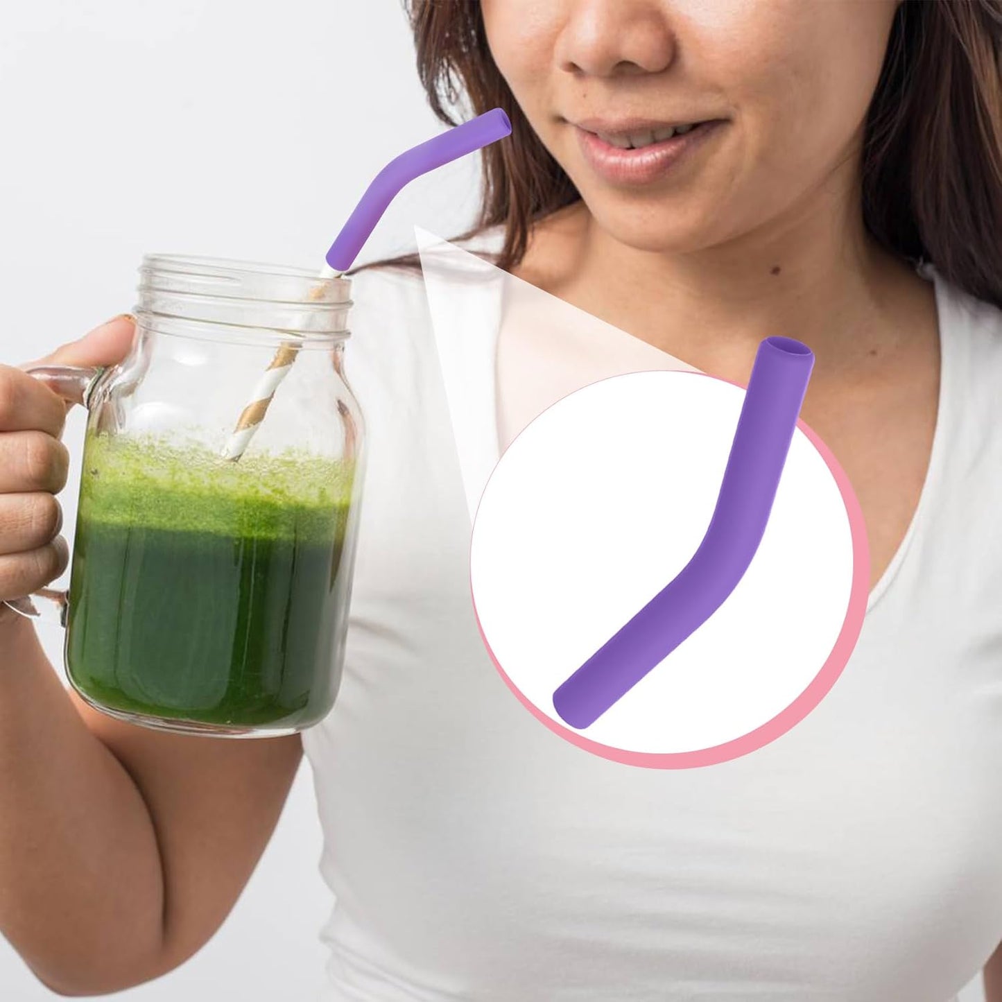 6pcs Food-Grade Silicone Straw Tips, Reusable Metal Straw Elbows Tips, Temperature Resistant Rubber Straw Covers Replacement Tip for 5/16" Stainless Steel Straws - Dark Purple