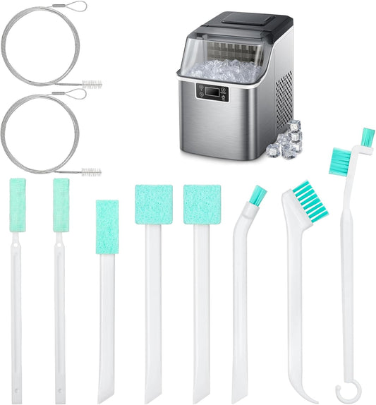 TUZAZO Ice Machine Cleaner Brush Kits, 10 PCS Ice Maker Cleaning Tools - 2PCS Long Drain Pipe Brushes and 8 PCS Crevice Cleaning Brushes