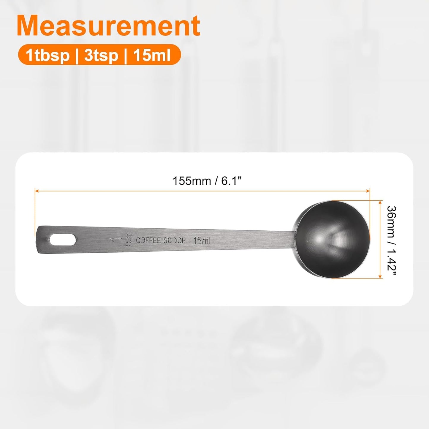 HARFINGTON 2pcs Coffee Scoop Spoon 1tbsp (3tsp, 15ml) 304 Stainless Steel Long Handle Teaspoon/Tablespoon Measuring Spoons Scoops for Tea Sugar Kitchen, Black