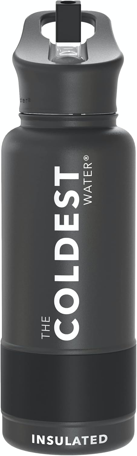 Coldest Insulated Water Bottle with Straw Lid - Stainless Steel Metal Insulated Bottle for Men & Women (Stealth Black, 32 oz)