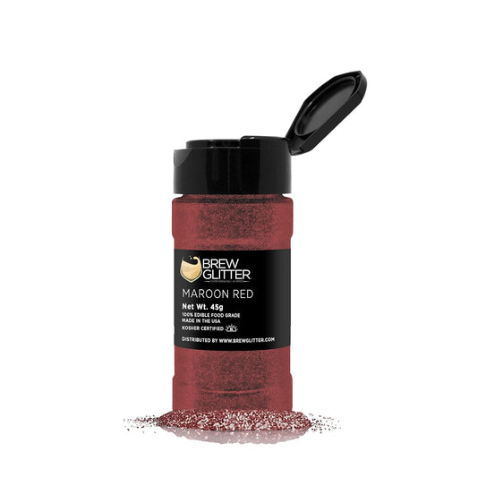 Maroon Red BREW GLITTER Edible Glitter For Drinks, Cocktails, Beer, Garnish Glitter & Beverages | KOSHER & HALAL Certified | 100% Edible & Food Grade | Vegan, Gluten, Nut Free (45g Shaker, Maroon Red)