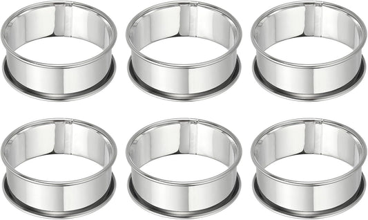 HARFINGTON 6pcs Crumpet Rings 2.36" Nonstick Round Cake Ring Stainless Steel Double Rolled English Pastry Rings for Kitchen Baking Crumpet Dessert, Silver