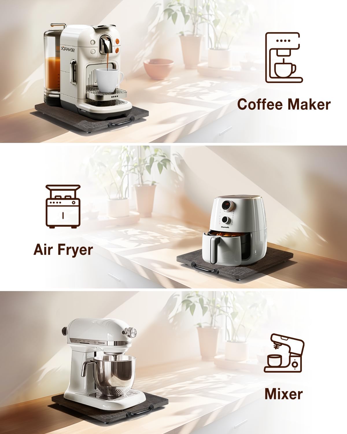 Appliance Slider, Sliding Tray for Coffee Maker, Coffee Pot Slider for Countertop, Kitchen Appliance Rolling Tray with Rubber Wheels, Medium - Long, Deep Gray (9.5” X 13”)