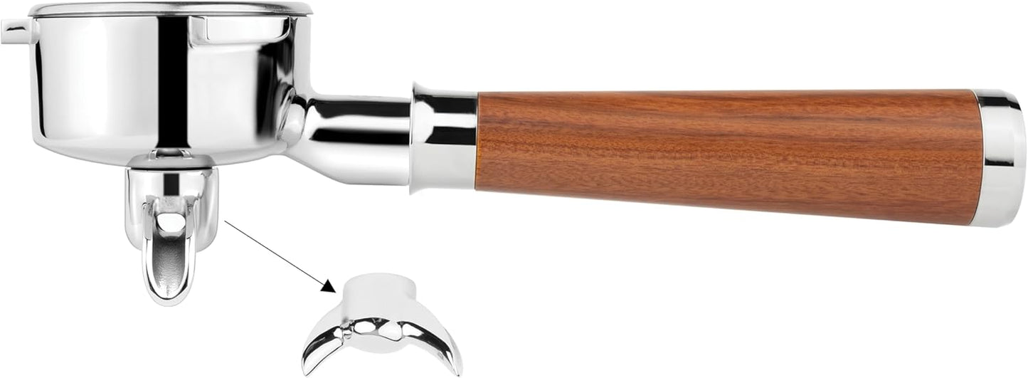 LILQ 54mm Spouted 3 Ears Portafilter Compatible with Breville Machines Stable Handle (Rosewood Flat, 54mm Double Spouts)