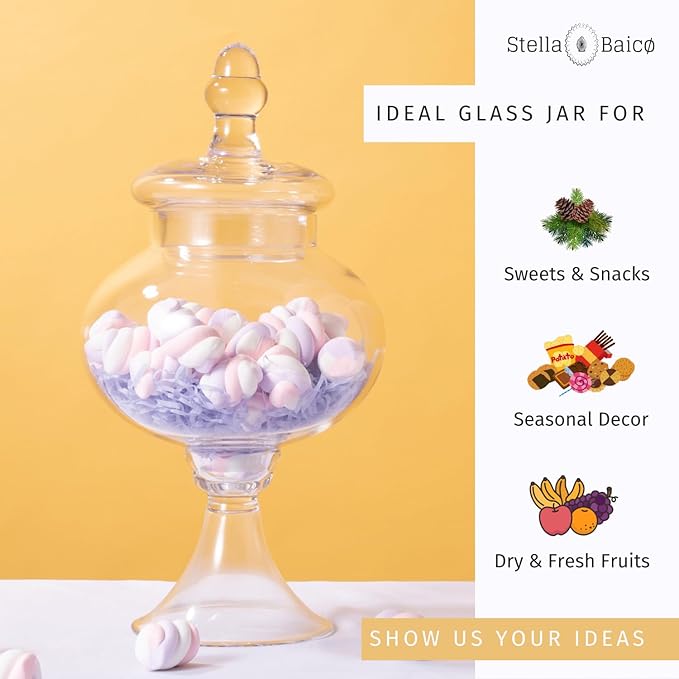 Stella Baic Hand-Blown Glass Apothecary Jar with Lid, Minimalist Style, Decorative Jar, Clear Glass Candy Jar, Height: 12.6", Diameter: 6.5